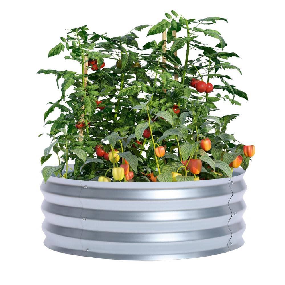 LuxenHome 3ft Round Galvanized Metal Raised Garden Bed Planter Silver
