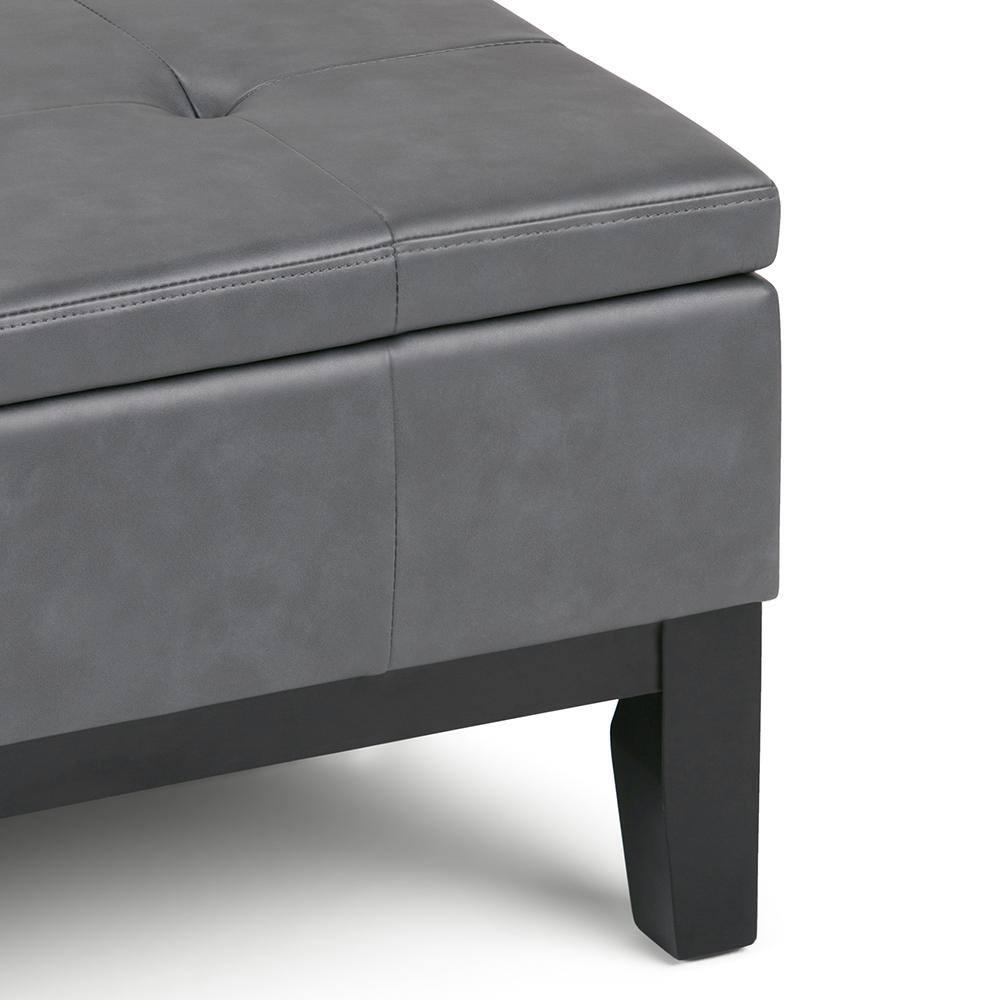 Simpli Home Dover 36"W Upholstered Square Coffee Table Storage Ottoman with Split Tufted Lift Top