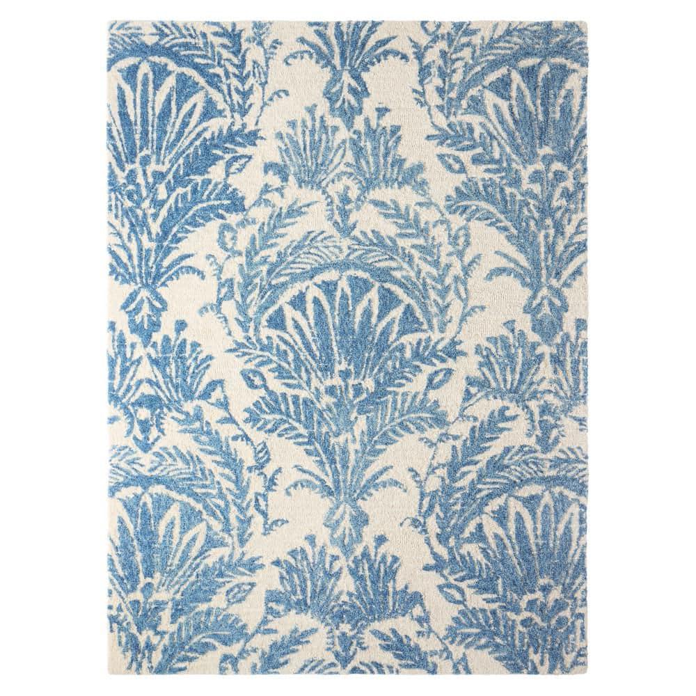 NICOLE MILLER NEW YORK Mod Damask Chambray Handcrafted Wool Area Rug Blue