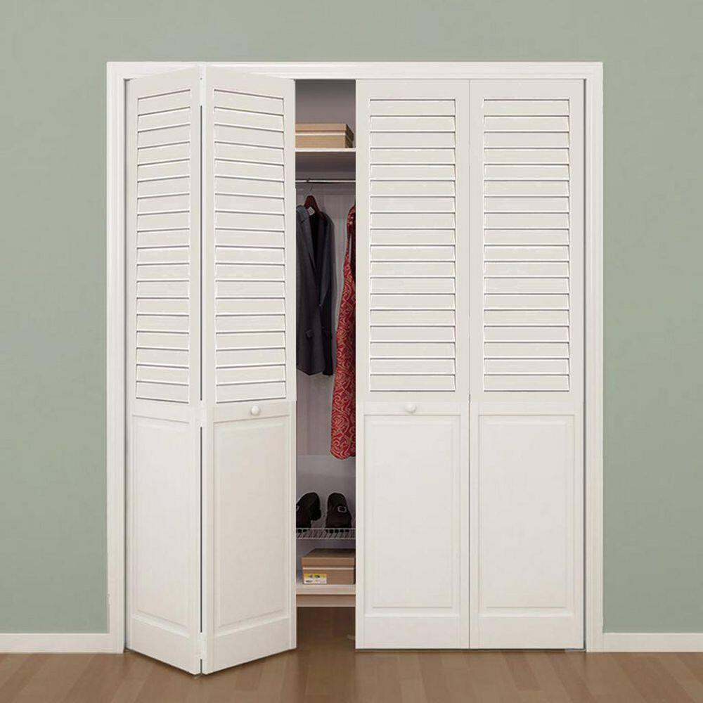 Kimberly Bay Closet Door, Bi-Fold, Plantation Louver-Panel Solid Core White 80 In. X 30 In.
