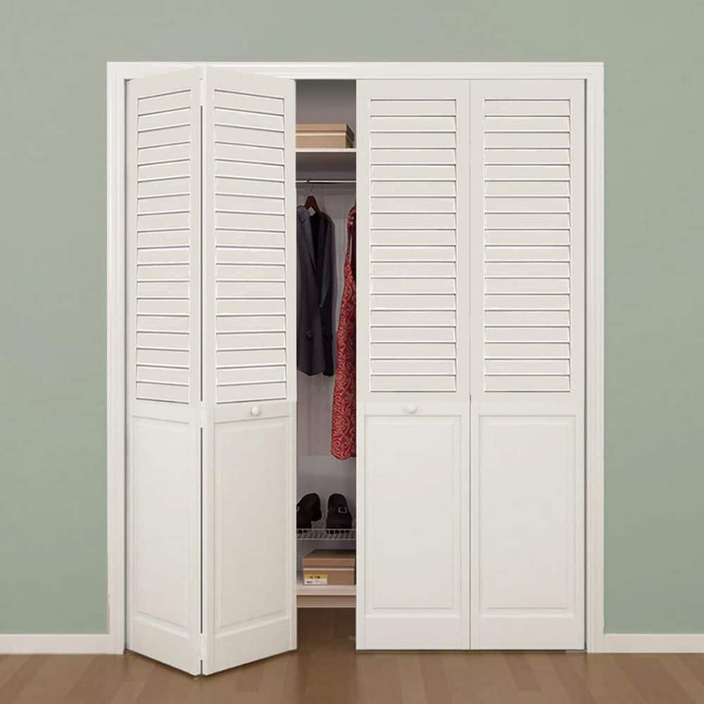 Kimberly Bay Closet Door, Bi-Fold, Plantation Louver-Panel Solid Core White 80 In. X 30 In.