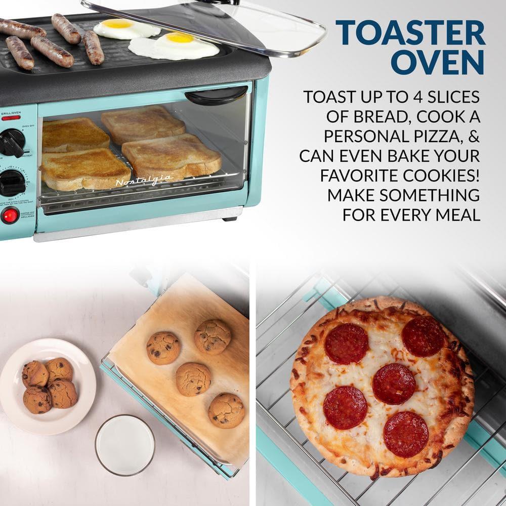 Nostalgia Retro 3-in-1 Family Size Electric Breakfast Station, Coffeemaker, Griddle, Toaster Oven, Aqua