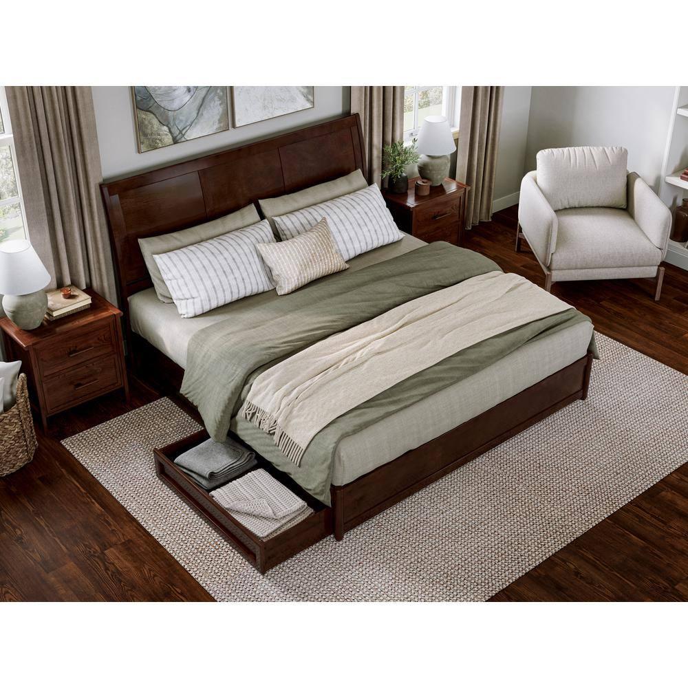 AFI, Andorra King Platform Bed with Panel Footboard and Storage Drawers, Walnut