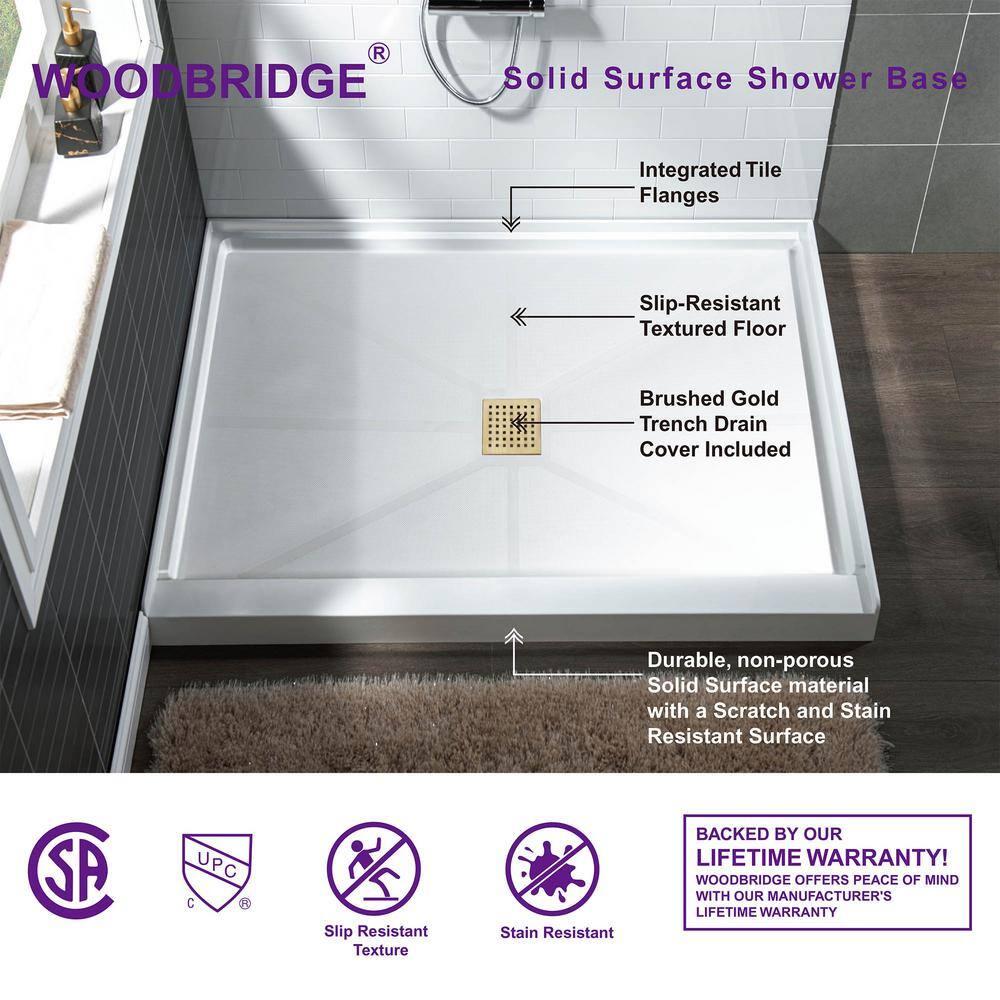 36" Solid Surface Square Single Threshold Shower Pan Base with Drain Assembly & Drain Cover Included, Non-Slip