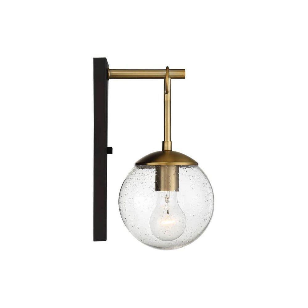 1 Light Outdoor Wall Lantern in Mid-Century Modern Style-11 Inches Tall and 6 Inches Wide-Oil Rubbed Bronze/Natural Bras