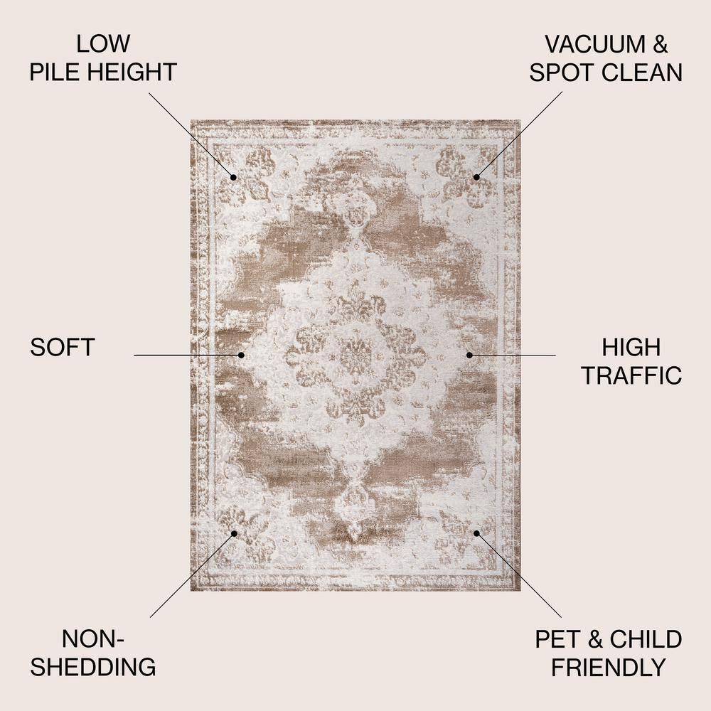 4'x6' Alhambra Ornate Medallion Modern Area Rug, Brown/Cream - JONATHAN Y