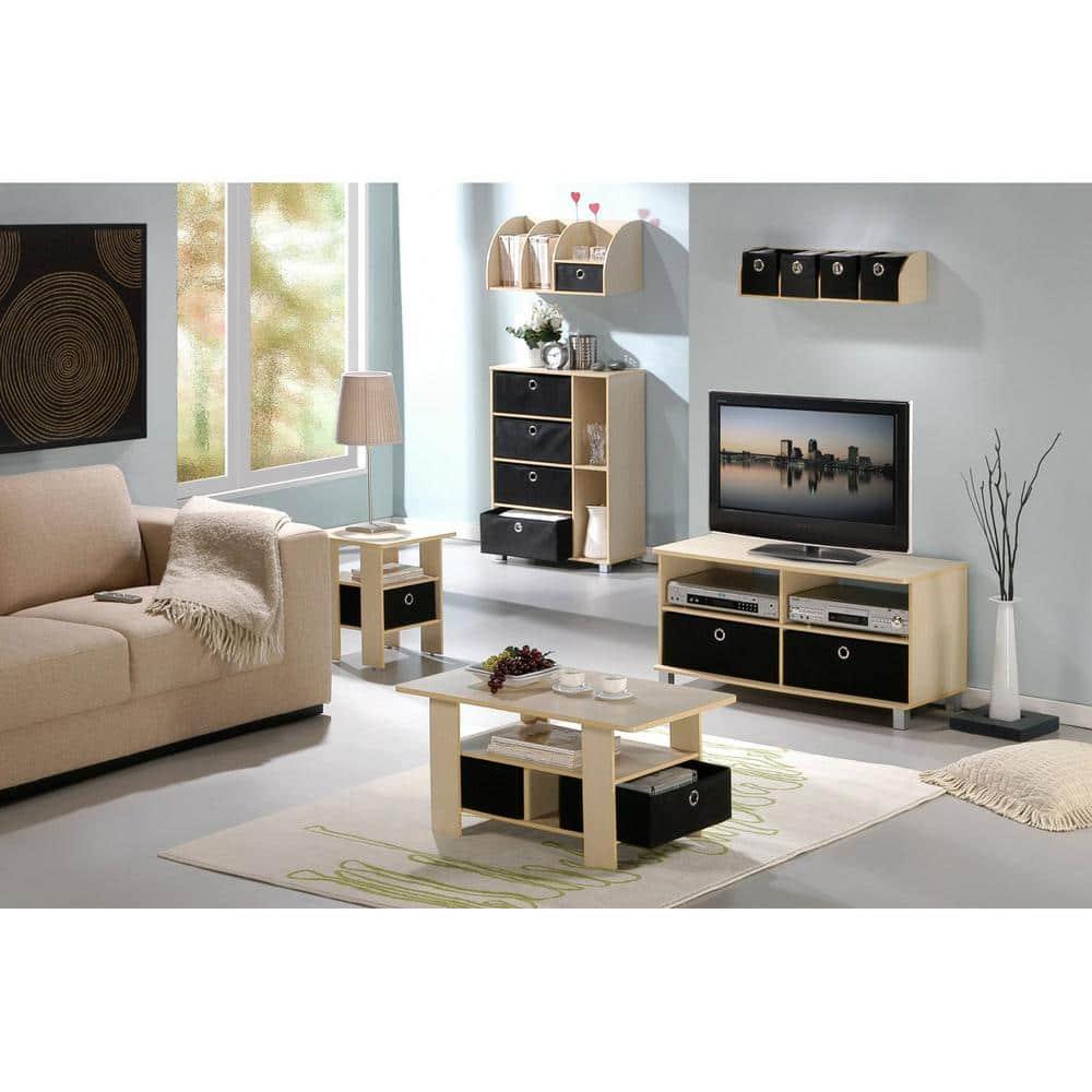 Furinno 1PC Modern Accent Sofa Side End Table W/Removable Drawer & Open Storage Shelf,Brown