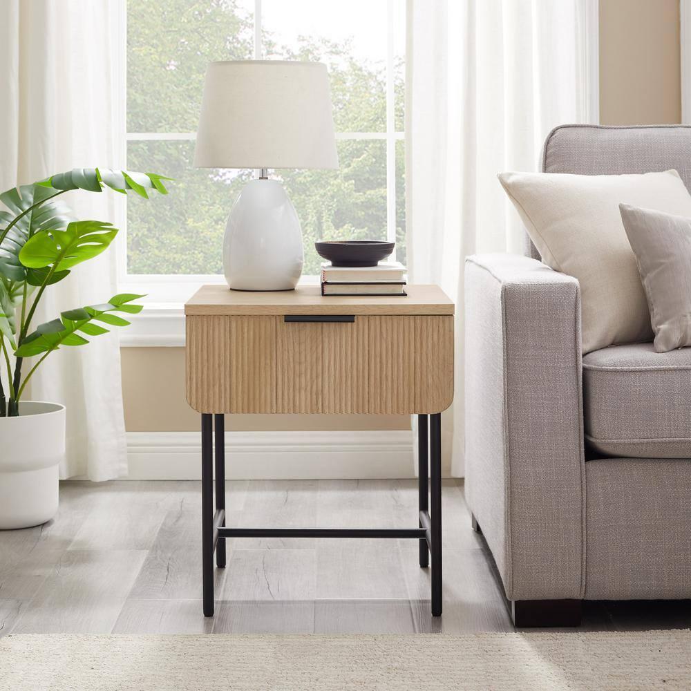 Saracina Home Modern Fluted 1 Drawer Side Table Coastal Oak/Black
