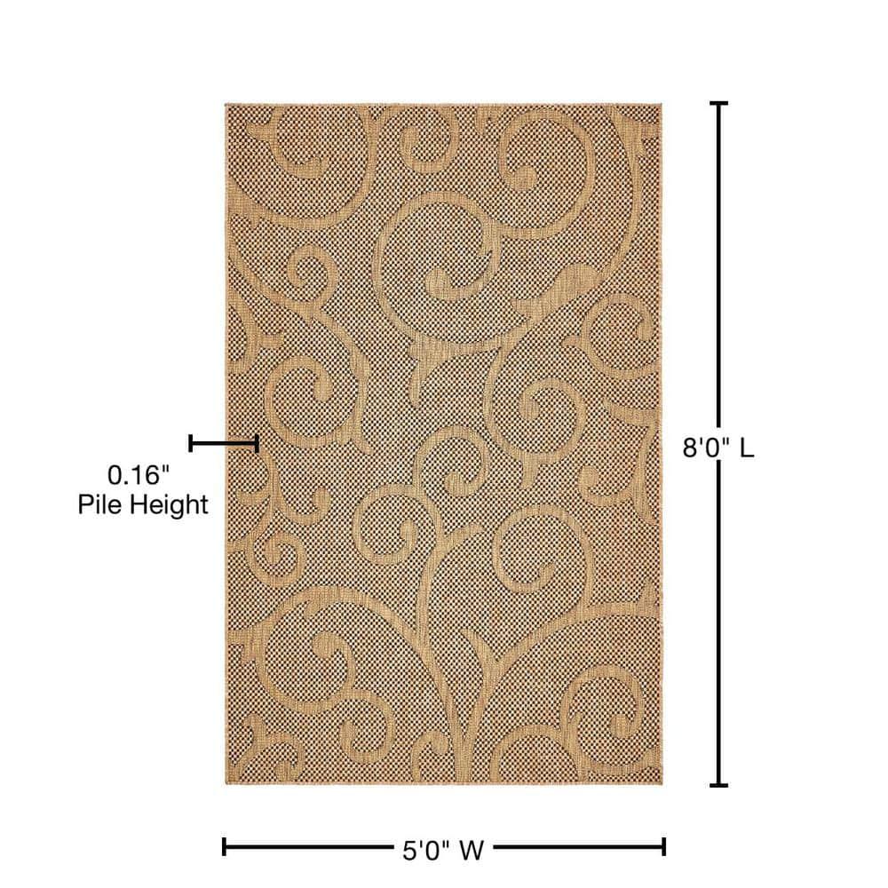 Unique Loom 5' 0 x 8' 0 Light Brown Outdoor Botanical Vine Area Rug