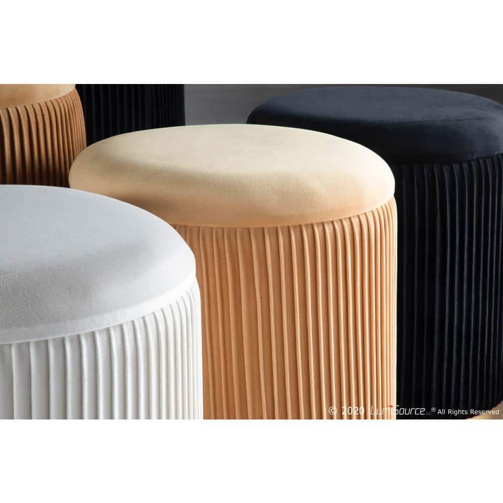 Marla Contemporary Nesting Pleated Ottoman Set Gold/Cream Velvet - LumiSource: Upholstered Storage, Metal Frame, No Assembly Required