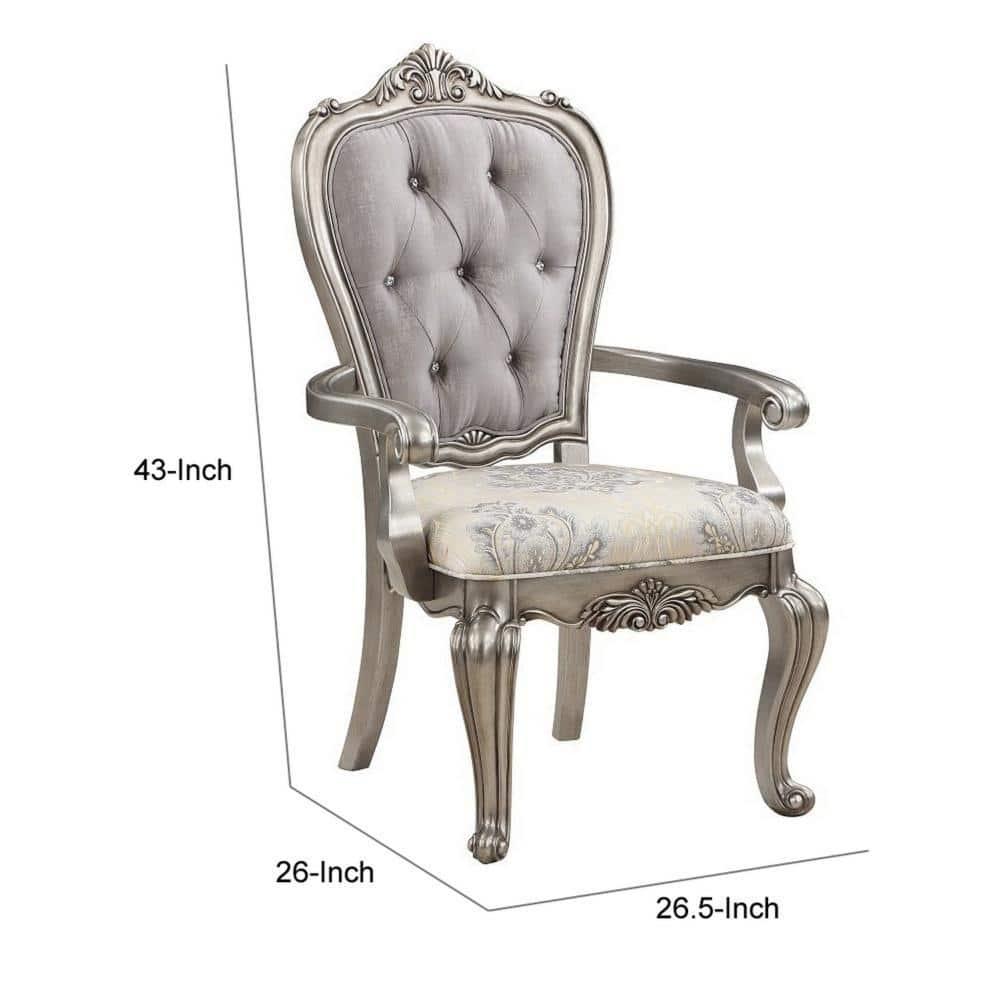 27 in. Aria Side Dining Chair, Velvet, Antique Platinum Tone - Set of 2