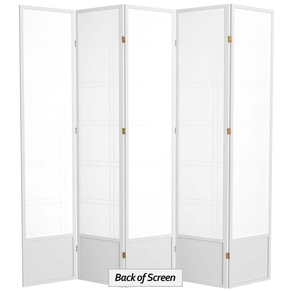 Oriental Furniture 7 ft. Tall Double Cross Shoji Screen - White - 5 Panel