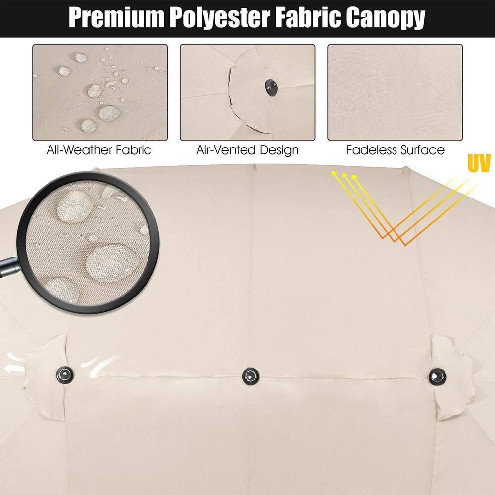 Costway 15FT Patio Double-Sided Umbrella Crank Outdoor Garden Market Sun Shade Beige