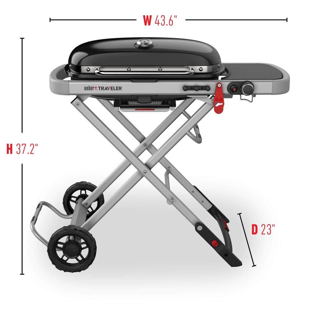 Weber Traveler Portable Outdoor Porcelain Coated Cast Iron LP Gas Grill, Black