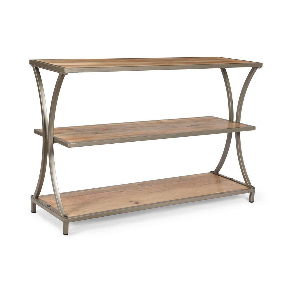 Noble House Ayaan Modern Industrial Handcrafted Mango Wood Console Table, Natural Finish and Silver
