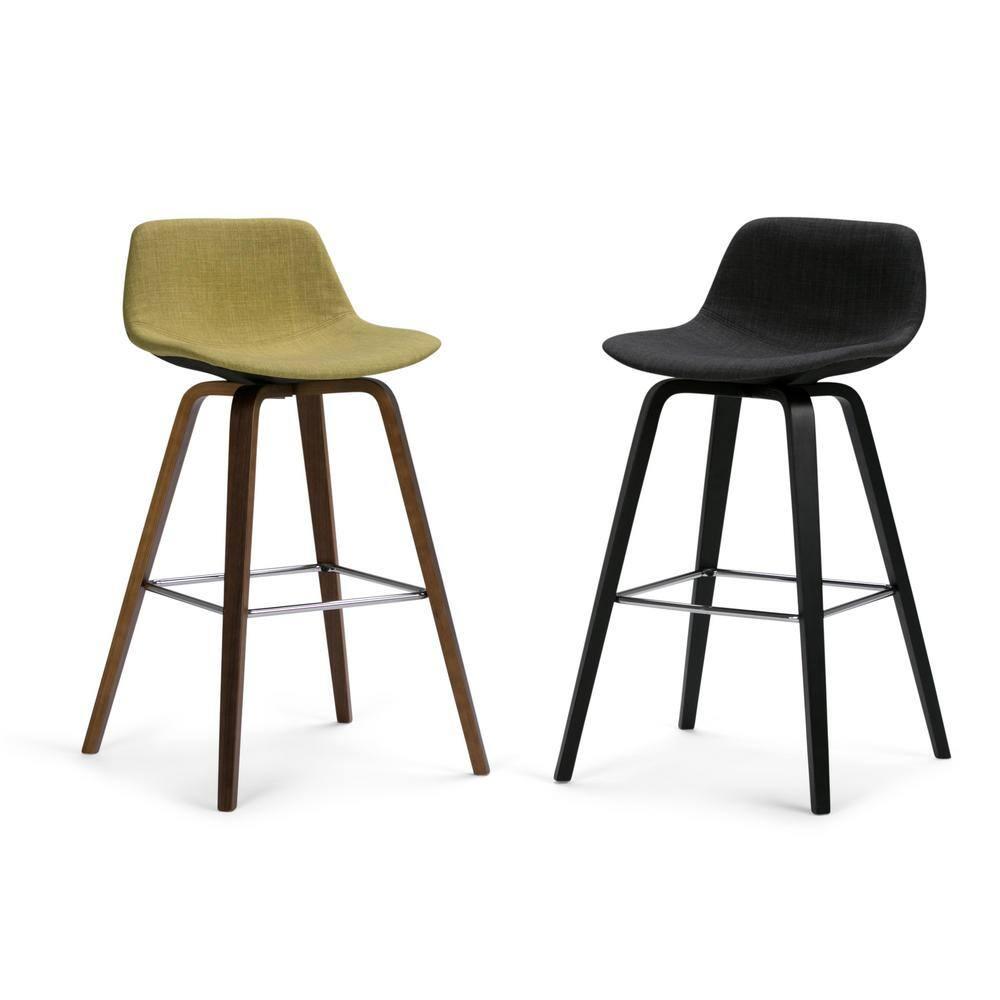Simpli Home Randolph Mid Century Modern 28 inch Bentwood Counter/ Bar Height Stool (Set of 2) in Acid Green Linen Look Fabric