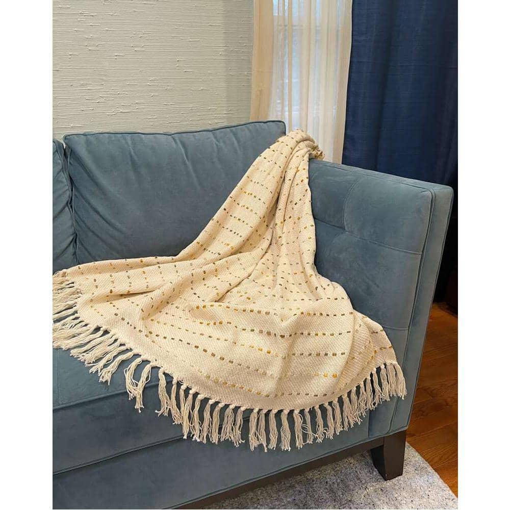 Rajani Home Deep Ombre Striped Handmade Woven Throw Blanket with Fringe