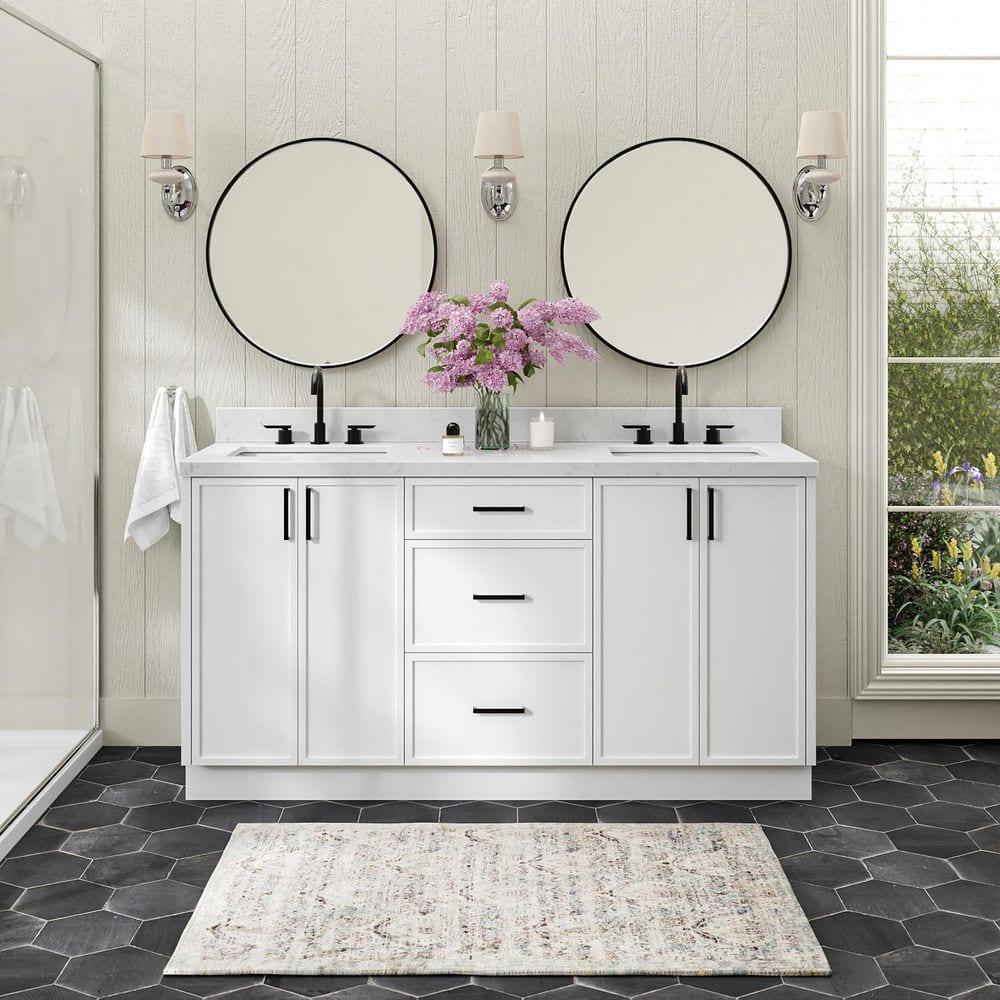 Ariel Kelley 66 Inch Double Sink Base Cabinet In Oak