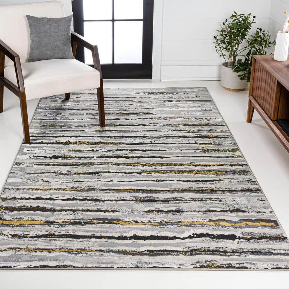 5'x8' Batten Modern Stripe Area Rug, Gray/Black - JONATHAN Y