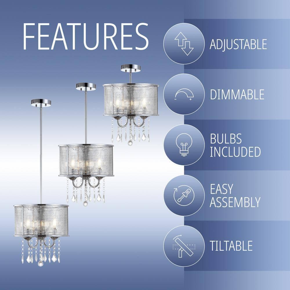 Avah 13" Chrome Polished Crystal Globe LED Pendant
