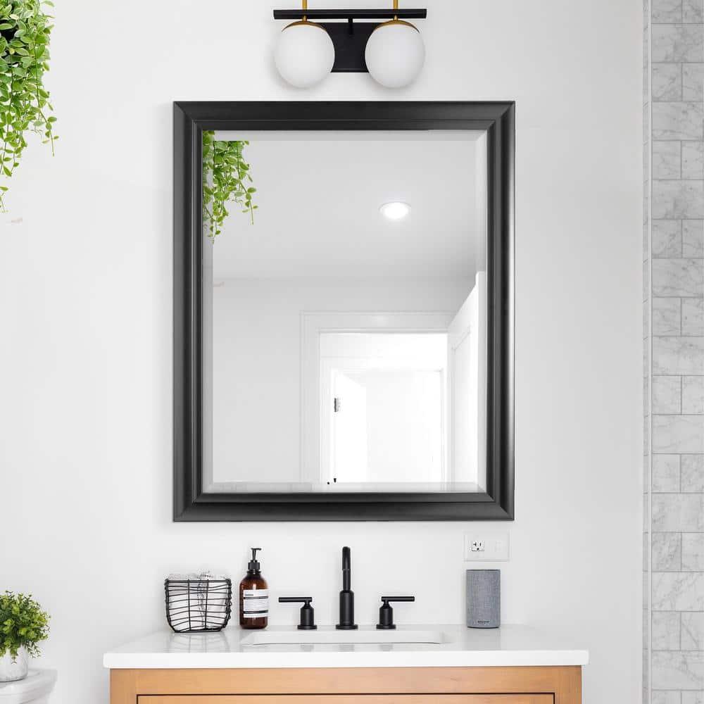 Head West Black Framed Rectangle Decorative Beveled Edge Wall Mirror - 26" x 32"