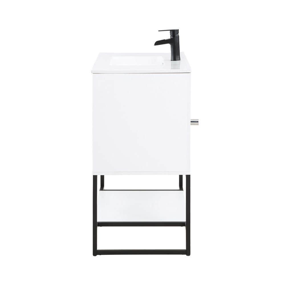 36" Scarsdale Bathroom Vanity Sink White - Manhattan Comfort: Ceramic Surface, Wood Frame, Single Basin