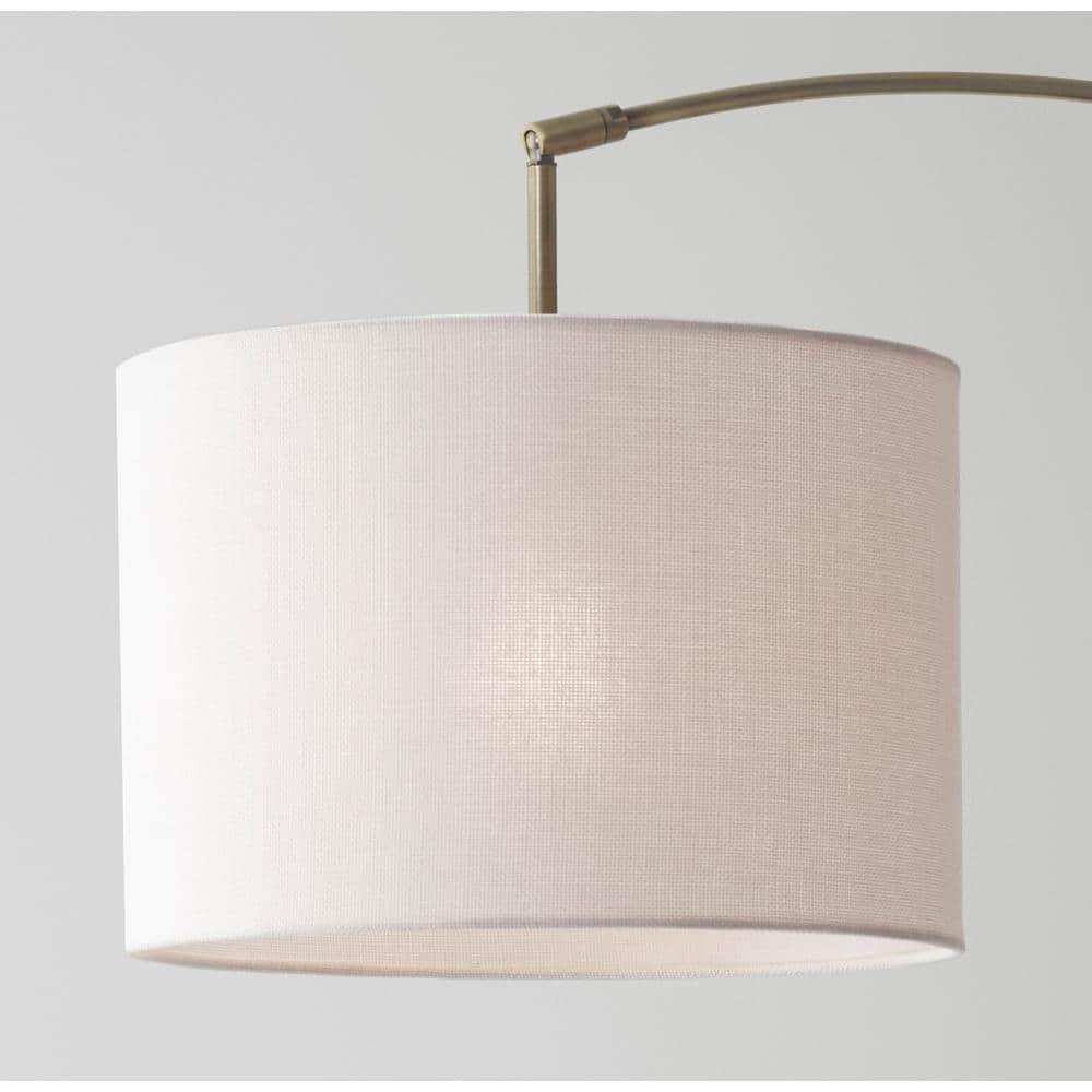 73.5" Bowery Arc Lamp Antique Brass - Adesso: White Marble Base, Off-White Shade, ETL Listed