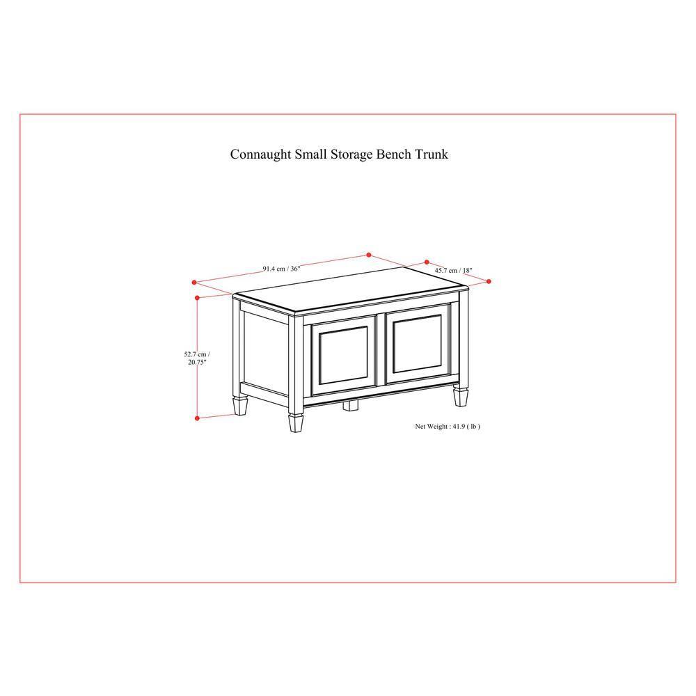 Simpli Home Connaught 36"W Solid Wood Small Storage Bench Trunk with Lift-Top Lid and Dual Storage Compartments
