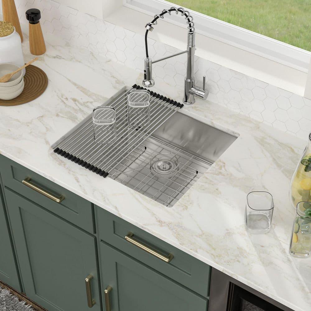 Logmey 25 Inch Drop In Kitchen Sink 25x22 In Handmade Stainless Steel Kitchen Sinks 16 Gauge Topmount Sink Single Bowl Round Corner Sink Bar Sink Prep 25x22x9 Inches
