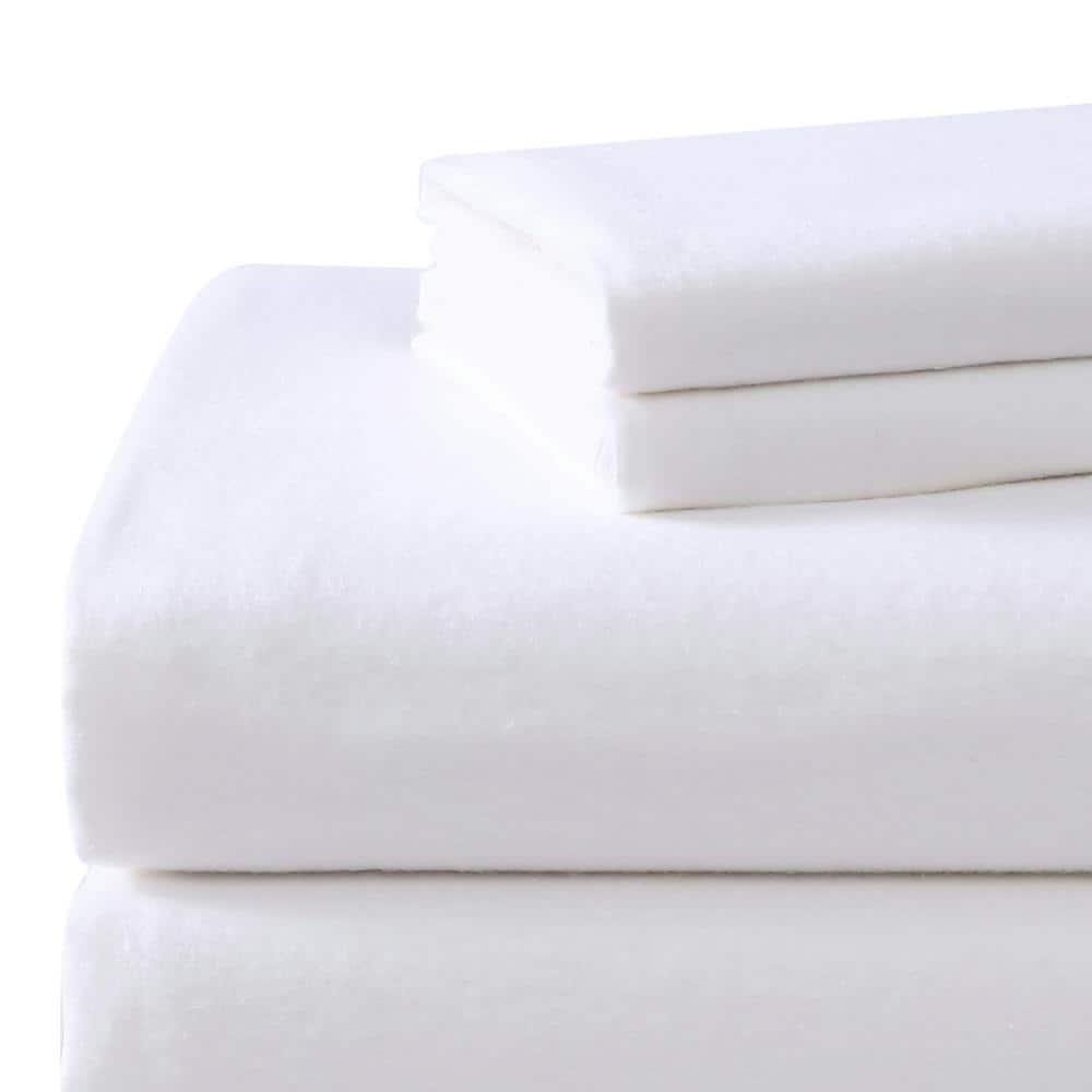 King Solid Flannel Sheet Set White - Laura Ashley