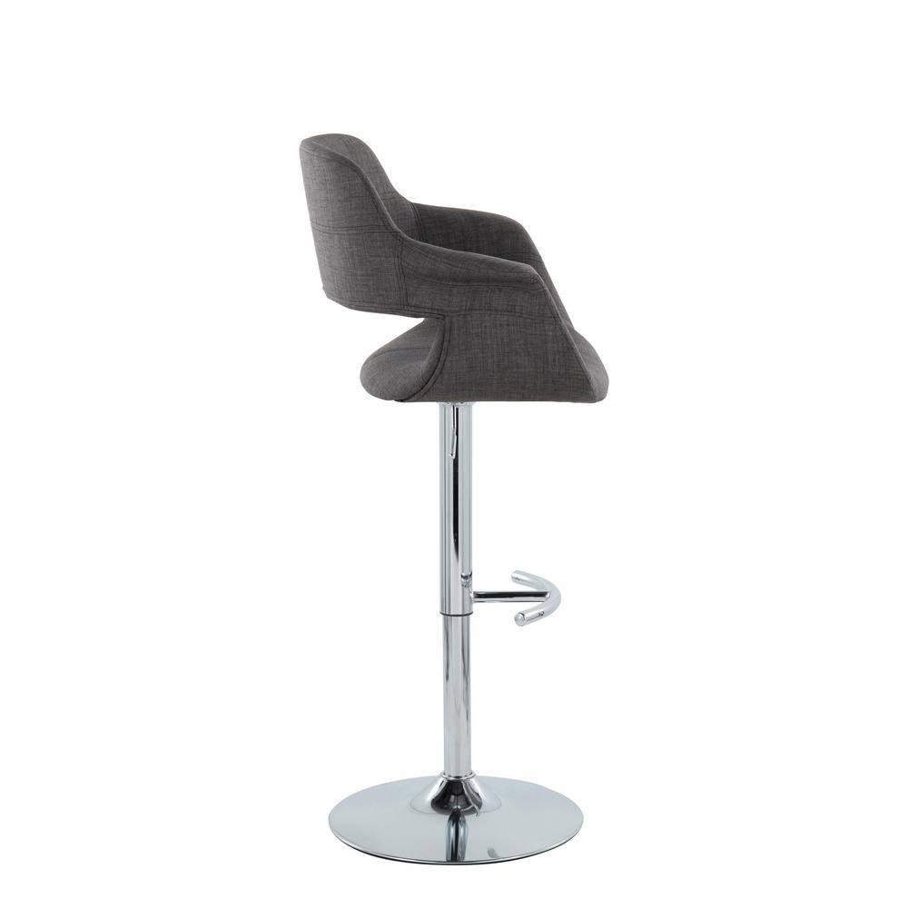 LumiSource Set of 2 Vintage Flair Adjustable Barstools Chrome/Charcoal:: Swivel, Upholstered, Steel Frame