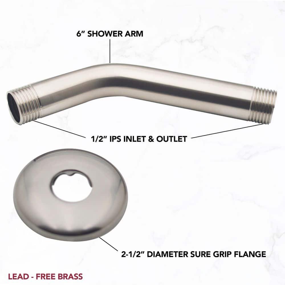 Westbrass 1/2" IPS x 6" Wall Mount Shower Arm with Sure Grip Flange D300-1-01