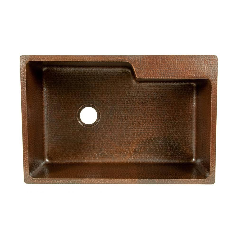 33" Hammered Copper Kitchen Single Basin Sink with Matching Drain and Accessories