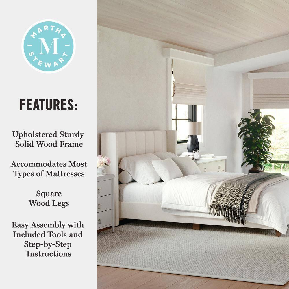 Martha Stewart Martha Stewart Kay Upholstered Platform Bed With Channel Stitched Wingback Headboard