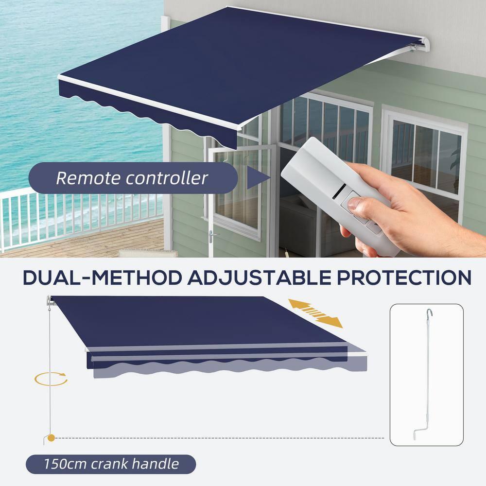 Outsunny 59'' Polyester Cream Cover Motorized Retractable Patio Awning