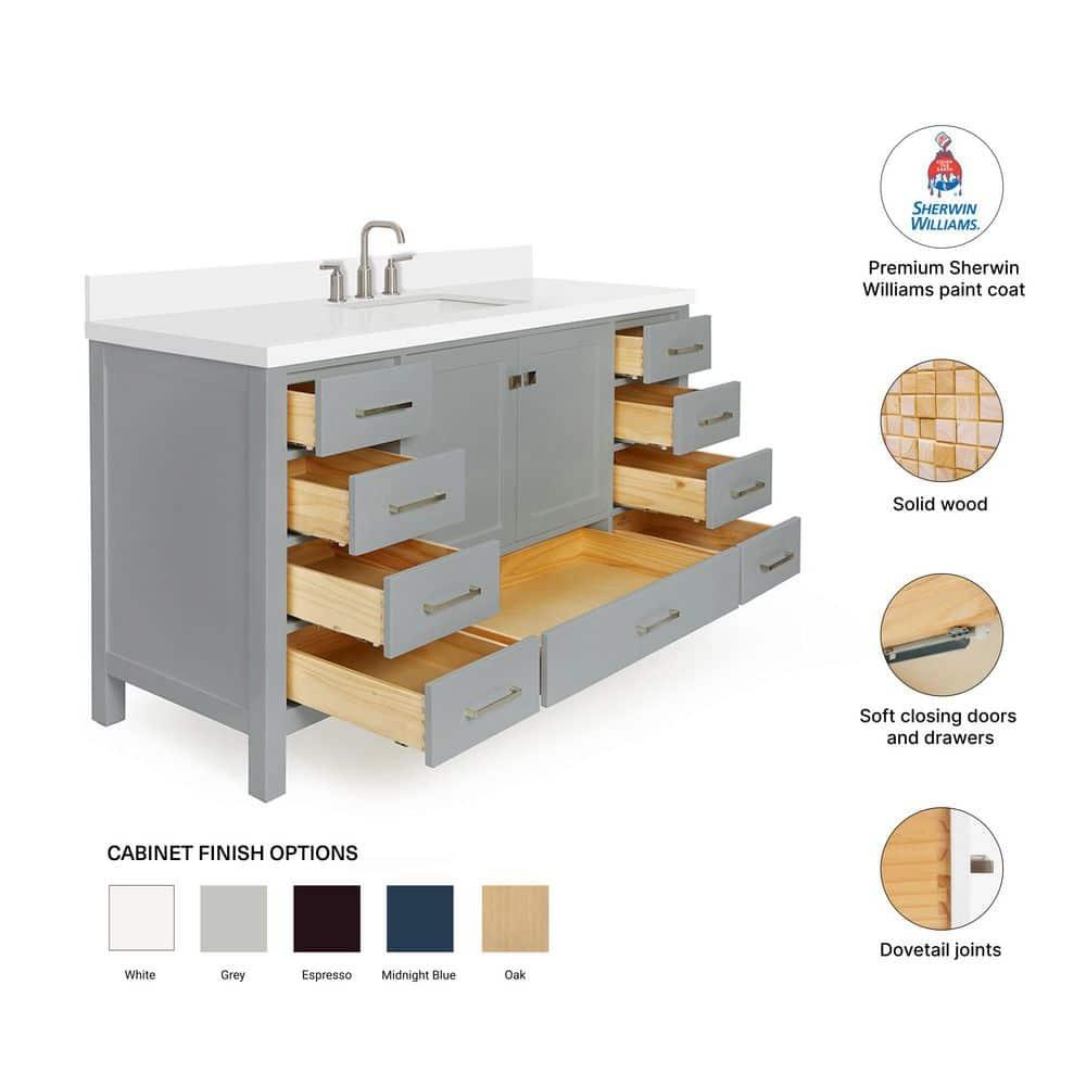 Cambridge 60'' Single Bathroom Vanity with Carrara Marble Top