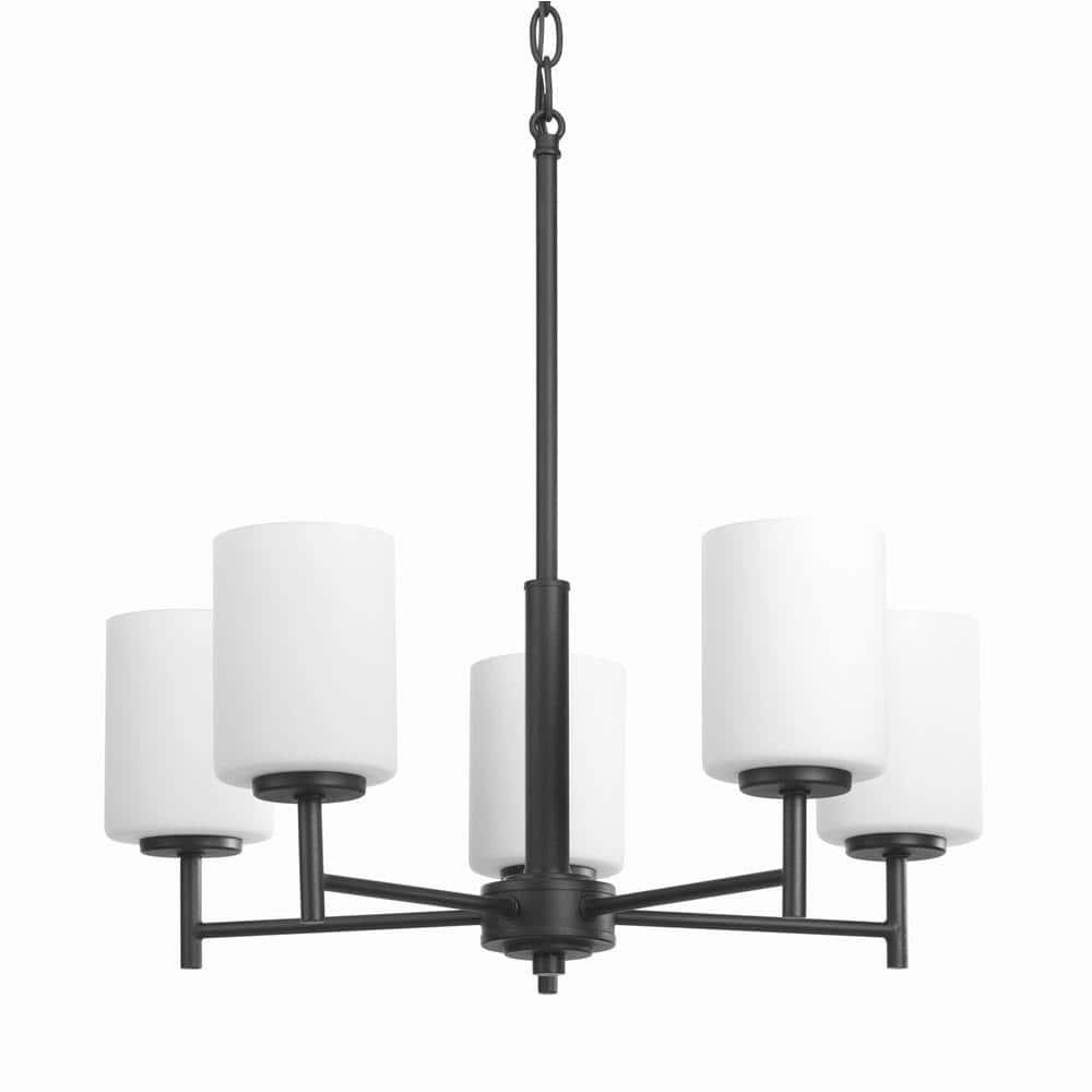 Progress Lighting Replay 5-Light Chandelier, Brushed Nickel, White Glass Shades