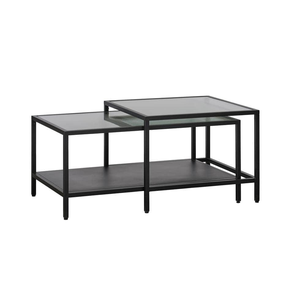 Unique Furniture Metal and Fluted Glass Nesting Coffee Table Set in Black