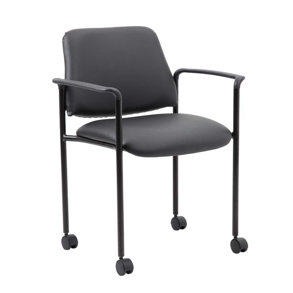 Boss Office Products Stacking Chair with Casters Black: Upholstered Desk Chair, Metal Frame, Fixed Arms