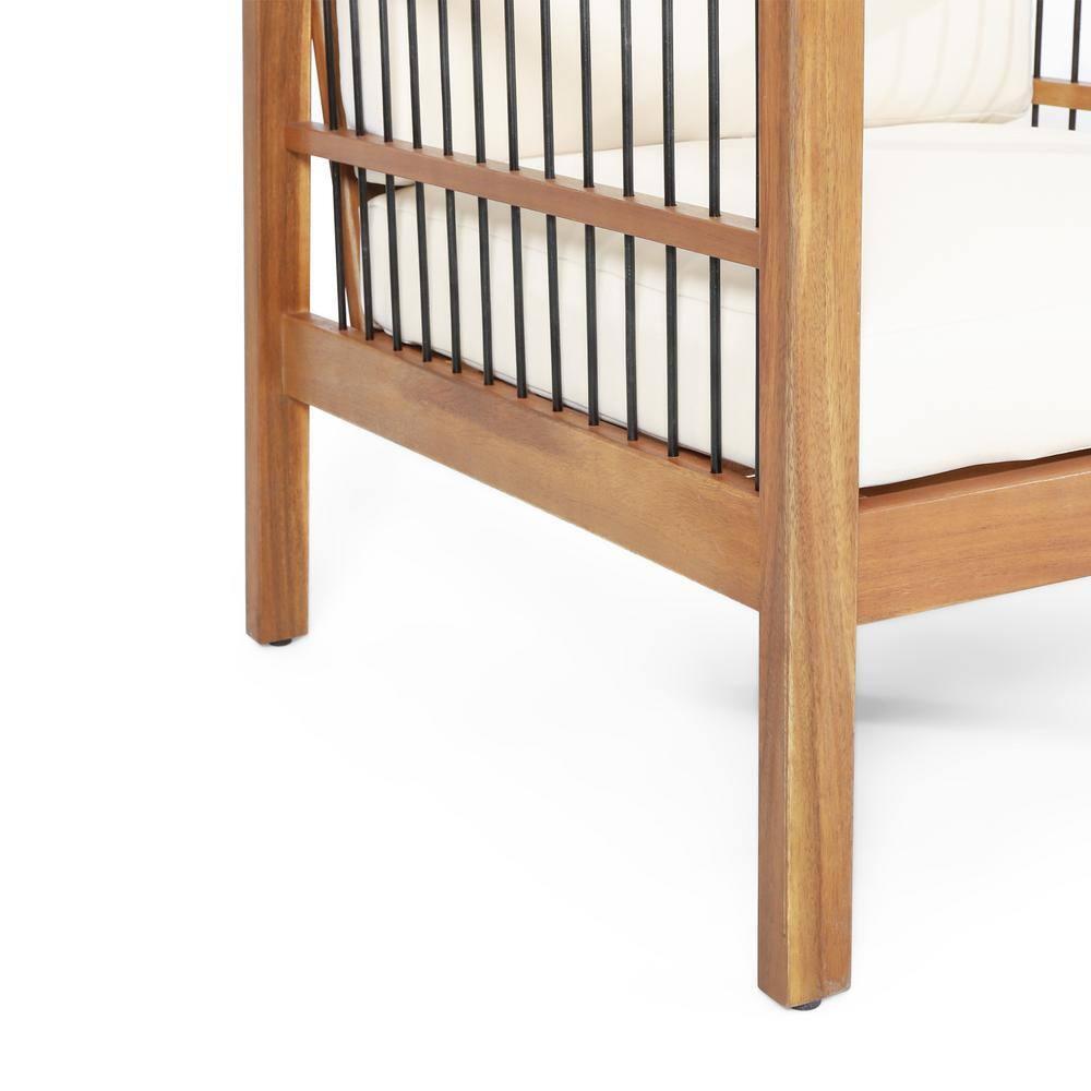 Noble House Bennion with Cushion Acacia Wood Outdoor Lounge Chair - Set of 2, Beige and Teak