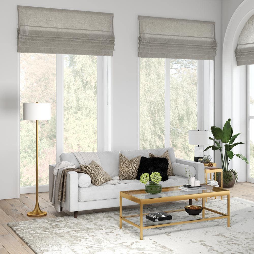 Evelyn&Zoe Josephine 62" Tall Floor Lamp with Fabric Shade, Brass/White