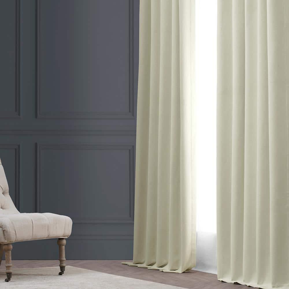 Oat Cream Textured Bellino Room Darkening Curtain - 50 in. W x 84 in. L Rod Pocket with Back Tab Single Curtain Panel