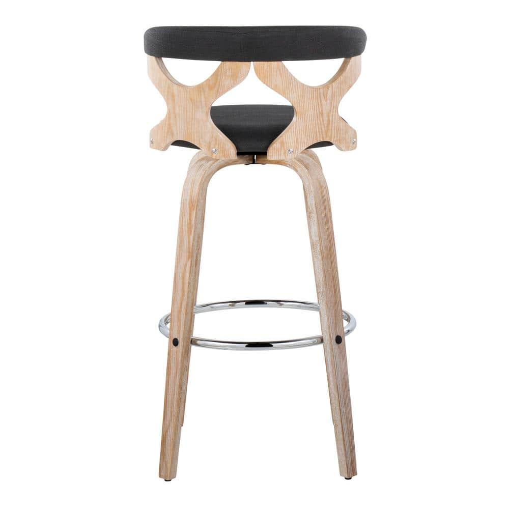 LumiSource Set of 2 Gardenia Barstools White Wash/Charcoal: Contemporary Swivel Counter Height Stools with Backs