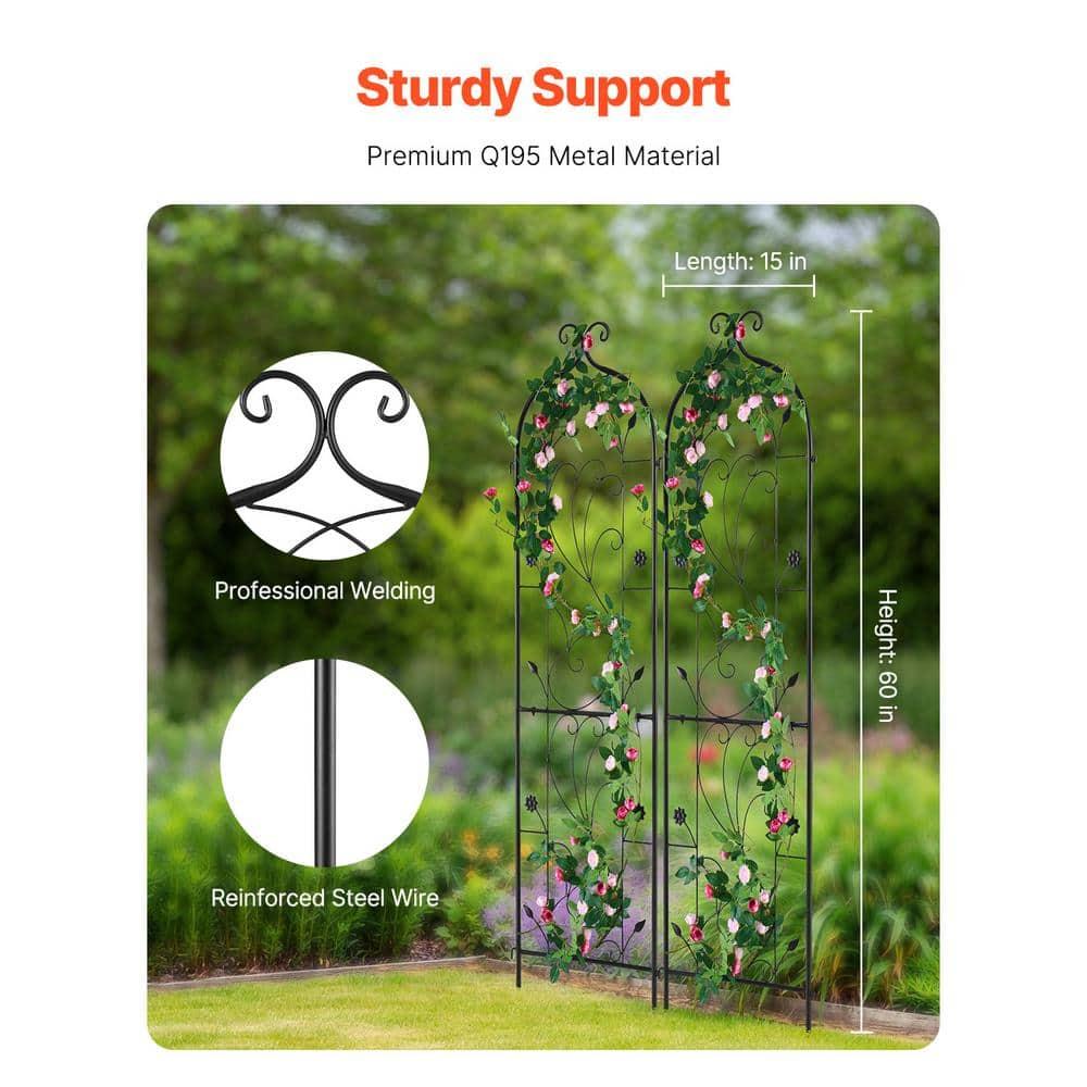 Garden Trellis for Climbing Plants, 60 x 15 in., 2 Packs Rustproof Metal Garden Flower Trellis, Climbing Rose Trellis