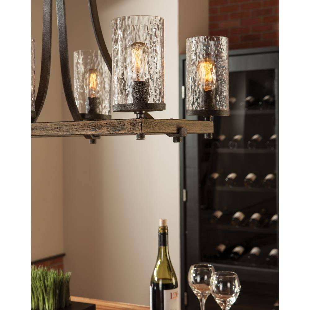 Distressed Weathered Oak and Slate Grey 9-Light Chandelier