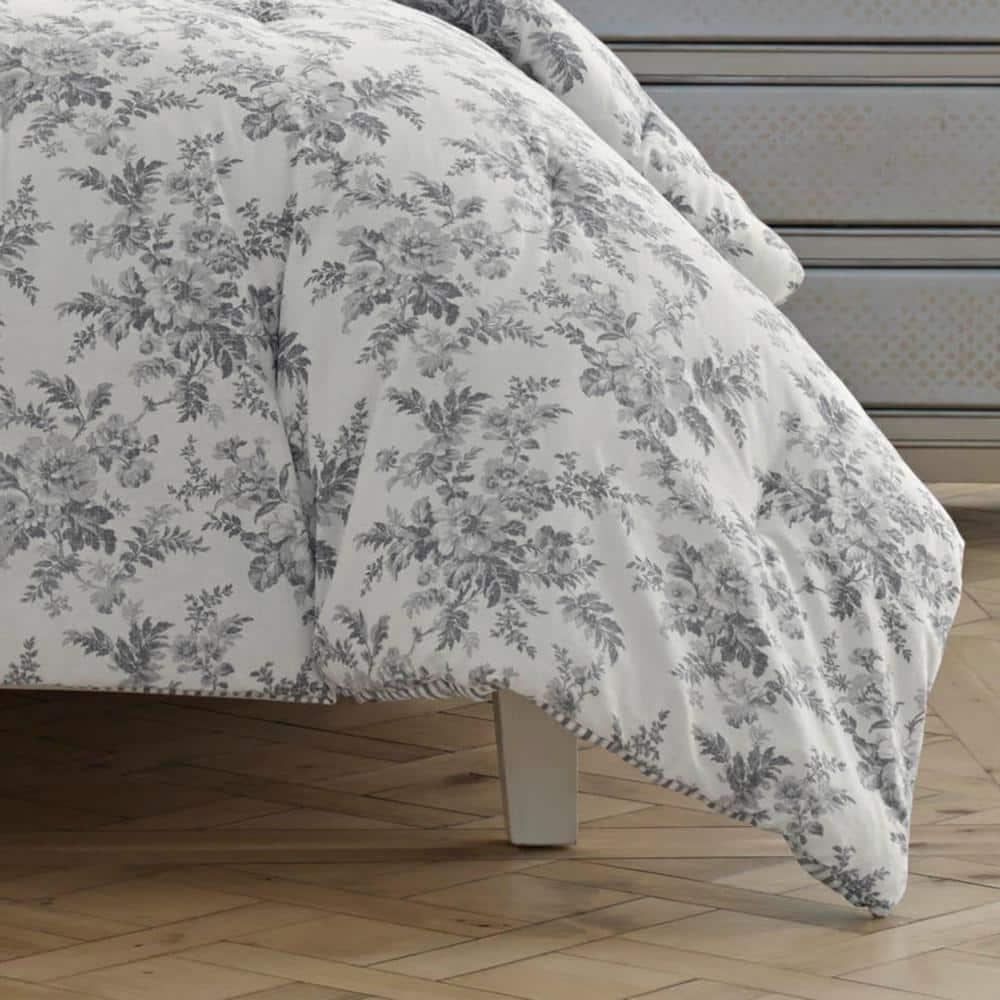 Laura Ashley Laura Ashley Annalise Floral Grey Cotton Bonus Comforter Set