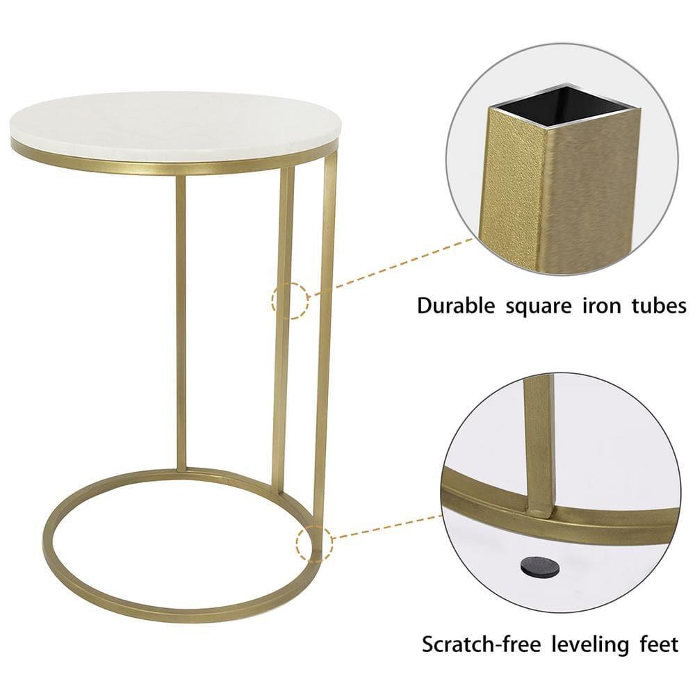 Modern 16 in Gold C-Top Faux Marble Side Table