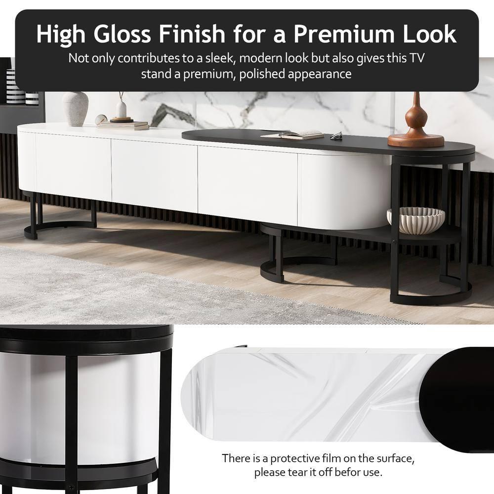 White and Black Modern TV Stand with 3 Drawers and Shelves