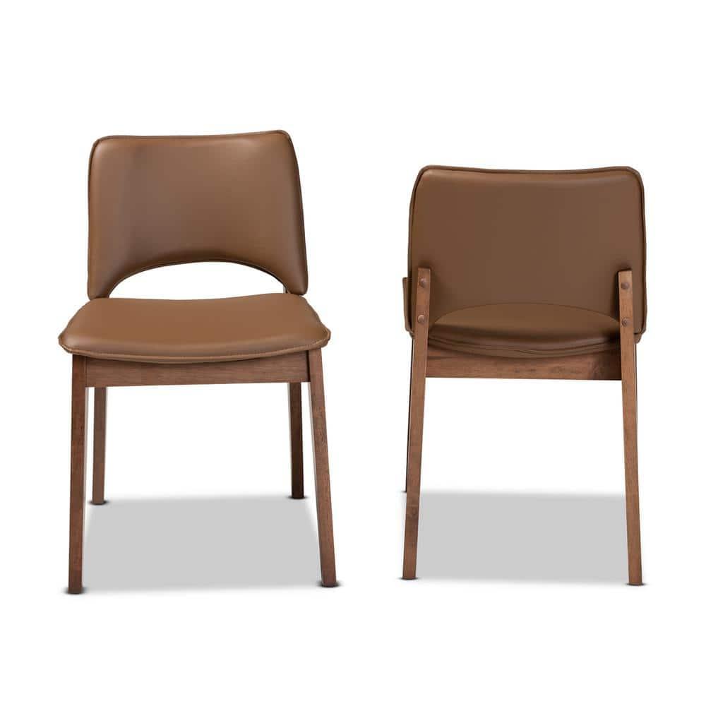 2pc Afton Faux Leather & Wood Dining Chair Set - Baxton Studio: Mid-Century Style, Retro Touch