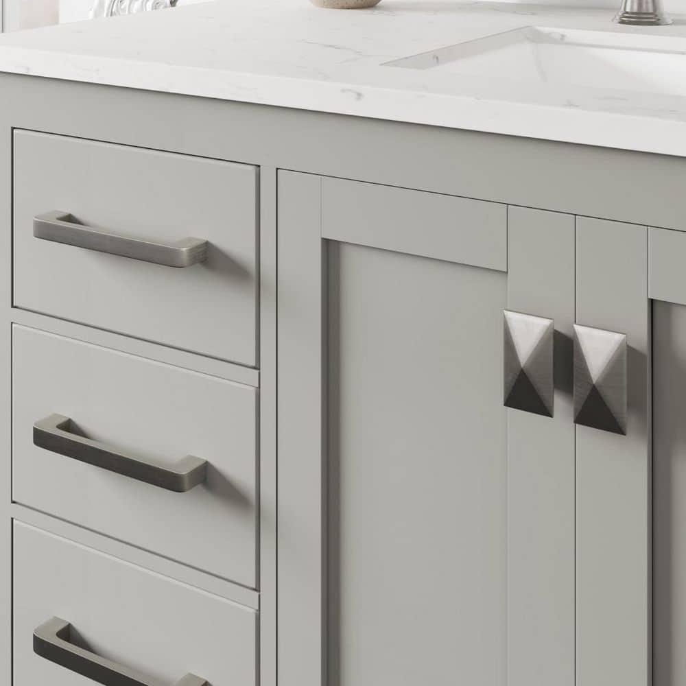 Eviva Aberdeen 42"W x 22"D Gray Bathroom Vanity with White Carrara Quartz Countertop and Undermount Porcelain Sink